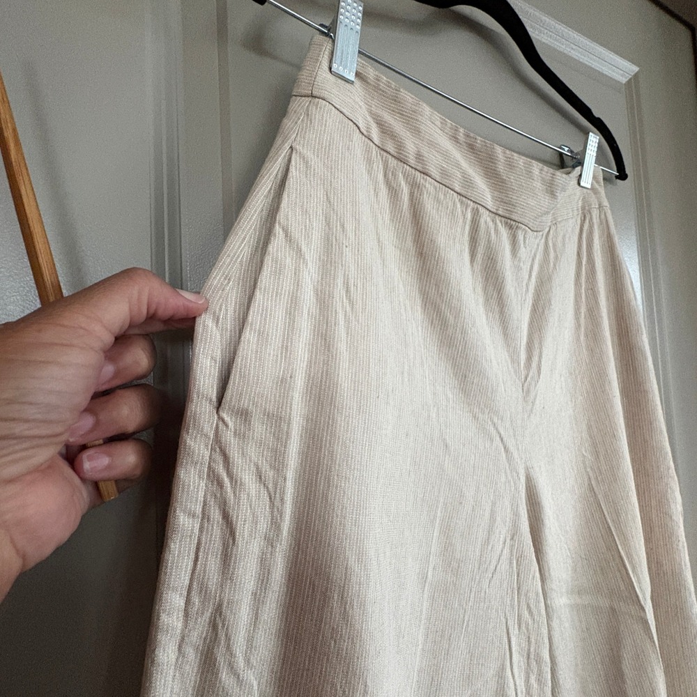 BCBGMAXAZRIA Wide Leg Pinstripe Linen Pants Beige Size S